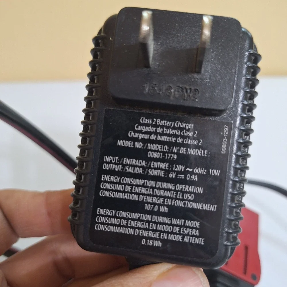Fisher Price Power Wheels 6V Charger 00801-1779 Red Plug OEM Tested